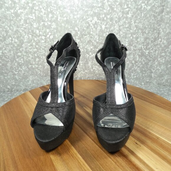 Gianni Bini Heels Black Sparkled Rhinestones Stiletto Peep Toe Shoe - Picture 8 of 12